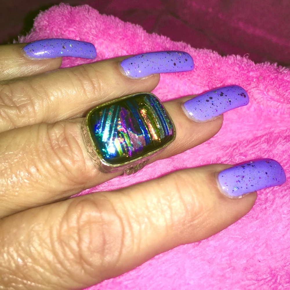 Dichroic Glass Sterling Silver Ring Size 5.5 - Picture 6 of 7